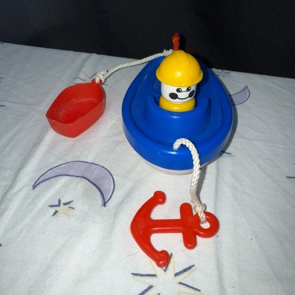 Fisher-Price Vintage Blue and Red Boat Tugboat Bath Toy
